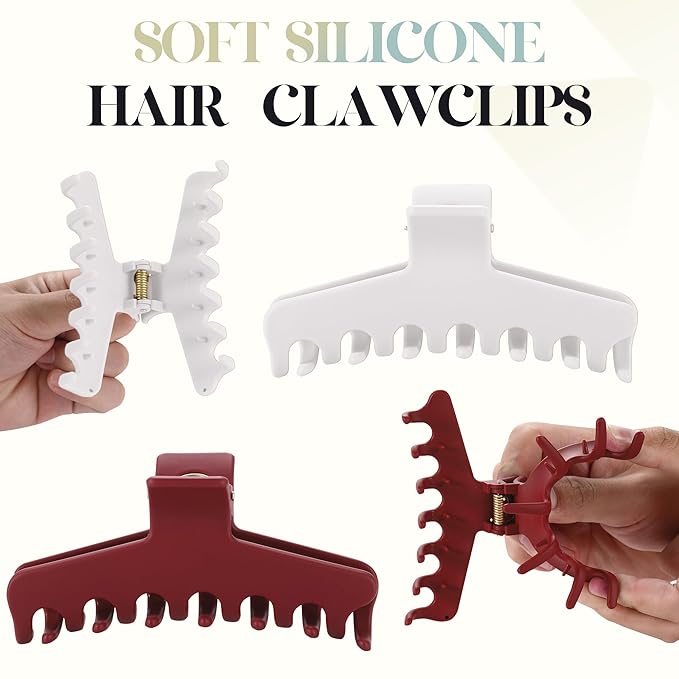 4Pcs Cloud Claw Clips for Women, 4.3 Inch Non-Slip Strong Hold Hair Claws, Unbreakable & Durable TPEE-Silicone Blend, Large Bendable Cozy Hair Clip for Thin/Thick/Curly Hair, All-Day Comfort