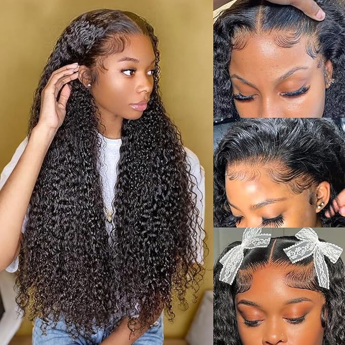 CYNOSURE HD Lace Front Wigs Human Hair Pre Plucked 180% Density Kinky Curly Lace Frontal Wigs Human Hair Glueless Natural Black Color 28inch