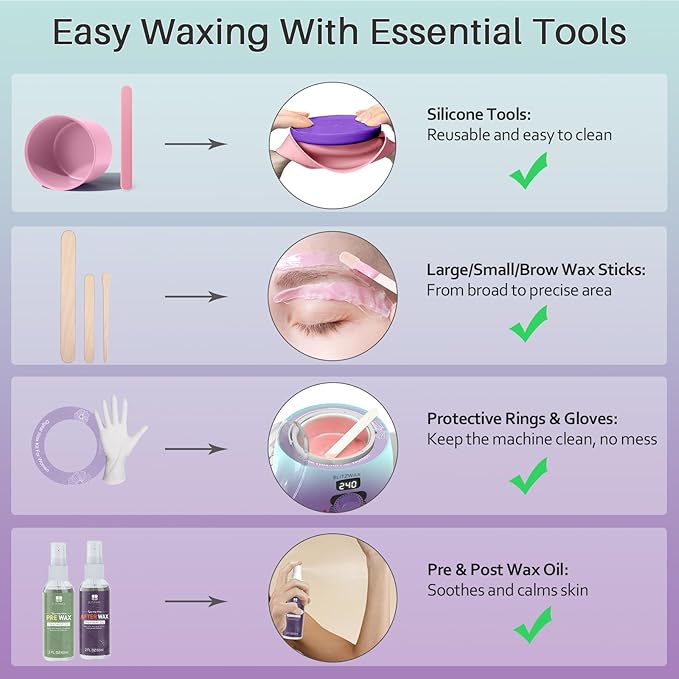BLITZWAX Brazilian and Bikini Waxing Kit for Women, Hard Wax Warmer for Face, Legs, and Body, At Home Hair Removal Kit, Beginner Friendly, Quick Heating, 32pcs Wax Spatulas