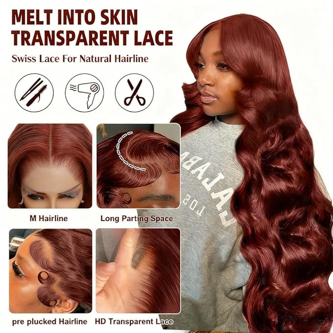 BVH 28 Inch Reddish Brown 13x6 Lace Front Wigs Human Hair Body Wave Wigs Human Hair 200 Density Hd Lace Frontal Wigs M Hairline 33# Brown Wigs (13x6 Reddish Brown Lace Front Wigs Human Hair, 28 Inch)