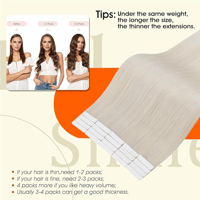 Full Shine Injection Tape in Human Hair Extensions Color 1000 Blonde Remy Hair Extensions Tape in Insert Seamless Invisible Skin Weft Versatile Styling Lightweight 22Inch 50G Reusable 20Pcs
