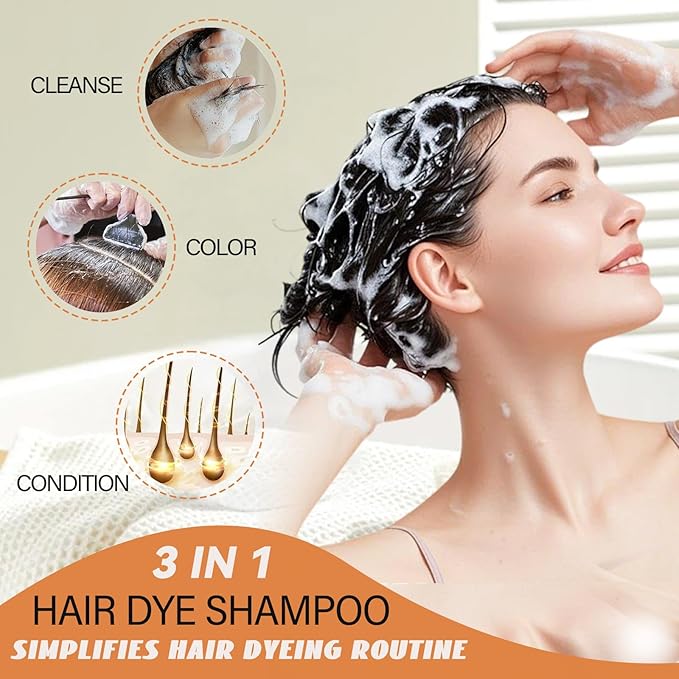 Black Hair Dye Shampoo 3 in 1, Semi-Permanent Black Hair Dye, Cover Grays in Minutes, Instant Hair Color Shampoo for Women Men, Champu Para Canas 16.90 Fl Oz