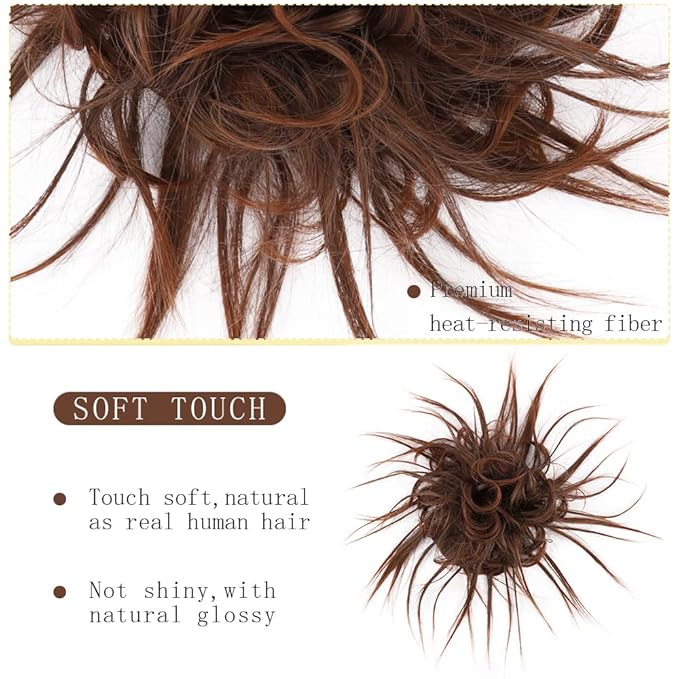 HMD Tousled Updo Messy Bun Hairpiece Hair Extension Ponytail with Elastic Rubber Band Updo Ponytail Hairpiece Synthetic Hair Extensions Scrunchies Ponytail Hairpieces for Women