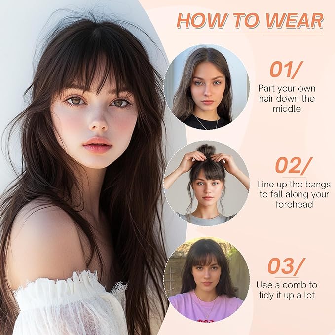 Benehair Clip in Bangs 100% Real Human Hair Extensions 360° Cover Clip on 3D Wispy Bangs for Women Topper Hairpieces for Women Natural Black