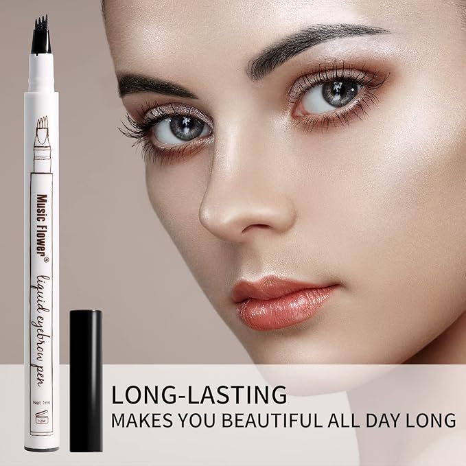 Music Flower Eyebrow Pencil, Liquid Eyebrow pen, Smudgeproof Long Lasting Fine Sketch Brow Pen with Micro-Fork Tip,Waterproof Microblading Pen-Black