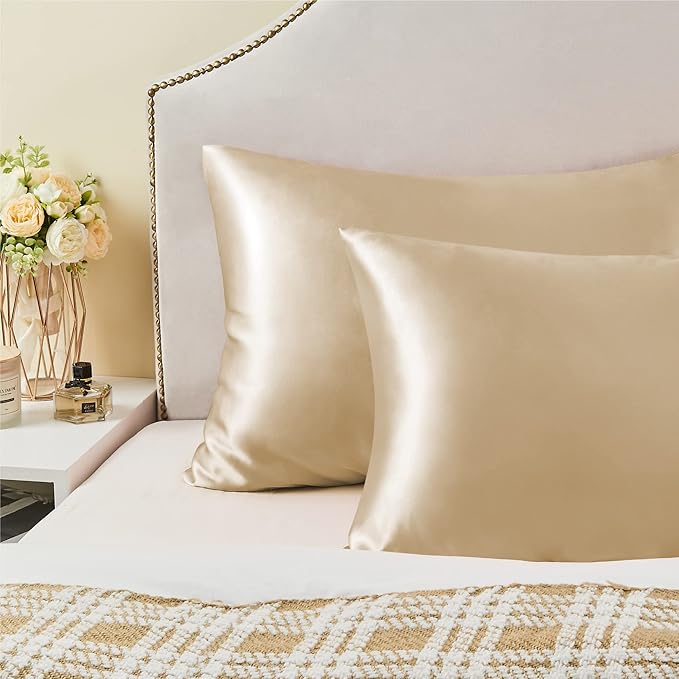 BEDELITE Satin Pillowcase with Zipper, Champagne Pillow Cases Queen Size Set of 2, Super Soft and Cooling Similar to Silk Pillow Cases, Gift for Women Men(20x30 Inches)