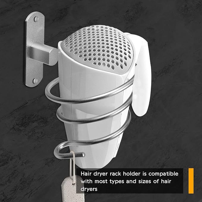 hicorfe Bathroom Hair Dryer Holder Hair Care Tools Holder Wall Mount (Bright White)