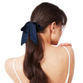 1 Piece Silk Bow Scrunchies for Hair-100% Pure Mulberry 22 Momme Silk Hair Tie, Elastic Ponytail Holder, Elegant Soft Bow Hair Ties Band for Women Hair Care, Multiple Colours (NAVY BLUE)