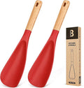 Cooking Spoon for Nonstick Cookwares, Great for Cooking and Serving Sturdy BPA-Free Matte Silicone, Wood Handle Spoon for Mixing, Scoop, and Scrape (2 Pack of Red, 11.4 inch)