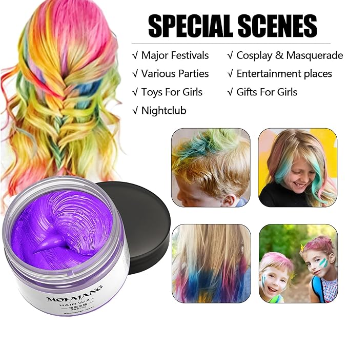 Temporary Hair Color Chalk, Hair Wax Color For Gifts, Birthday,Party, Cosplay DIY, Halloween, Christmas (6, Red Pink Gold Blue Green Purple)