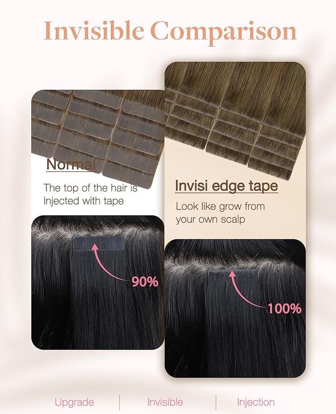 GOO GOO Invisi Edge Tape in Hair Extensions Human Hair, 3/8/613 Walnut Brown to Ash Brown and Bleach Blonde 20pcs 14inch 50g, Virgin Remy Hair, Seamless Injected Tape, Natural Look