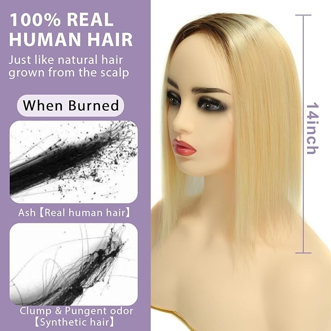 Womens Real Human Hair Toppers for Thin Hair #T3/60, 14 Inch Length 3x5 Inch Injected Silk Base 130% Density Hair Pieces