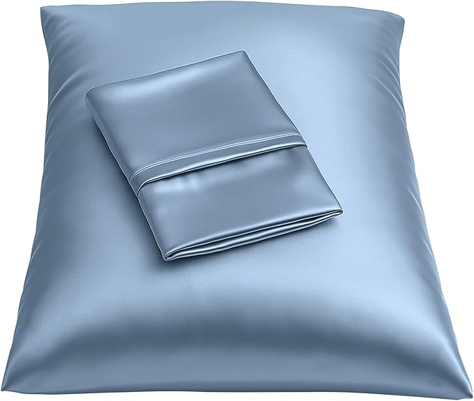 BLISSFORD Satin Pillowcase with Zipper, for Hair and Skin Care, Feels Soft and Cool Like a Silk Pillowcase, Satin Pillow Cases 2 Pack, Slik Pillow Cover, Slate Blue - King Size, Set of 2