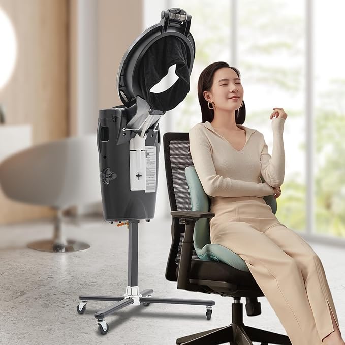 Hair Steamer Professional Hair Salon Steamer with 12 Color Light & Ozone，Adjustable Height Hair Steamer with Wheels (Black)