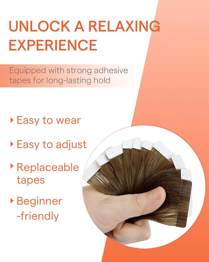 Sunny Hair Tape in Hair Extensions Real Human Hair Invisible Remy Hair Extensions Tape ins for Women Medium Brown Ombre PLatinum Blonde Balayage 20 inch 25G
