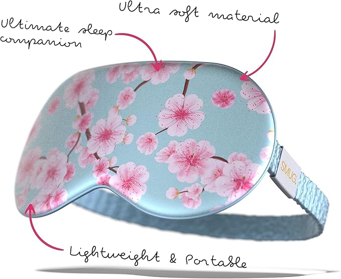 SMUG Satin Sleep Mask & Eye Mask - Deep Dream Sleep Masks for Women & Men - Soft Sleeping Eye Mask to Nourish Skin, & Reduce Dark Circles - Eye Sleep Mask to Block Out Light - Cherry Blossom 3-Pack
