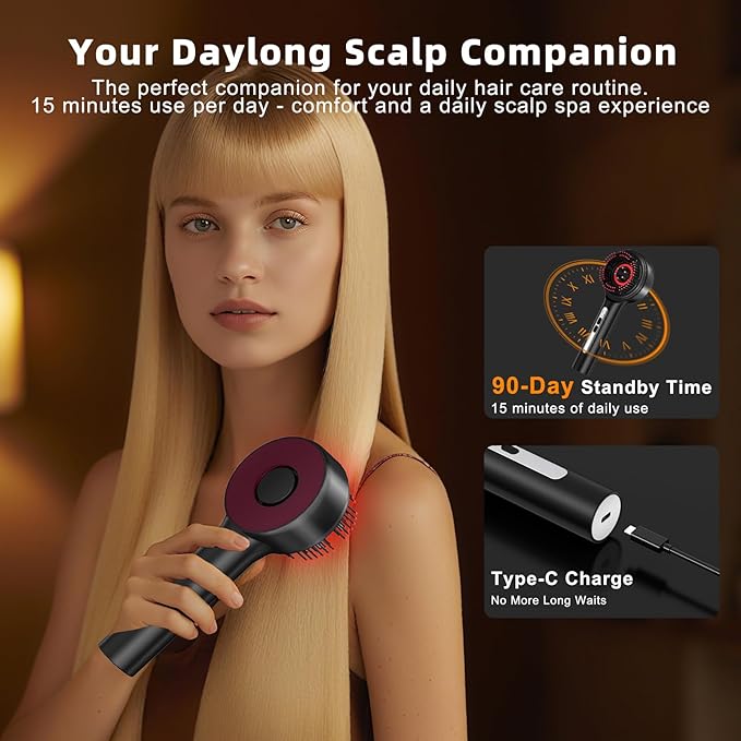 Hair Growth Comb, 3 in 1 Hair Growth Brush Electric Scalp Massager Oil Applicator High Frequency Comb, IPX7 Waterproof Portable Head Massager for Home & Travel