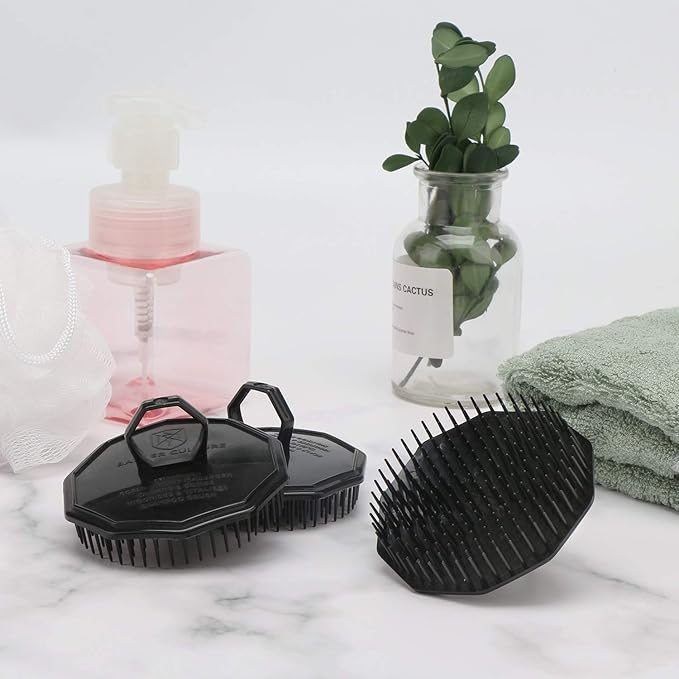Scalp Massage Shampoo Brush, Segbeauty 4pcs Massage Hair Brushes Floriated Shower Comb for Deep Cleaning Hair Men's Hand Brush Growth Beard Brush Pet Grooming Brushes (Black(Ringed Handle))