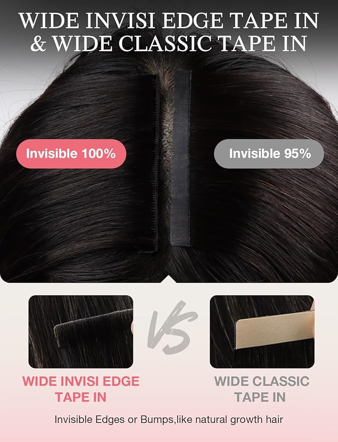 DOORES Invisi Edge Tape in Wide Hair Extensions Human Hair, Chocolate Brown to Honey Blonde 4PCS Injection Tape ins 20g 18 Inch, Virgin Human 3 Inch Wide Injected Extensions Invisible
