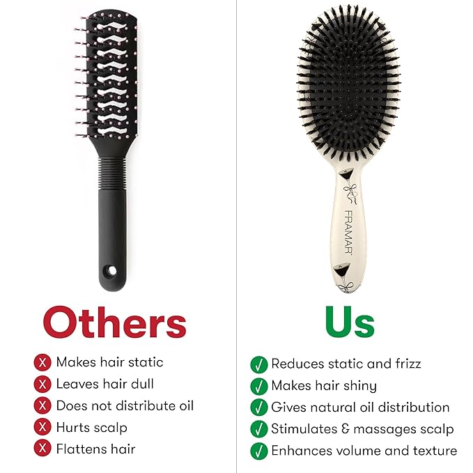 FRAMAR Soft Boar Bristle Hair Brush For Women – Boars Hair Brush For Women, Boar Brush For Fine Hair, Hairbrush For Fine Hair, Soft Bristle Brush For Slick Back, Volume and Shine - Espresso Martini
