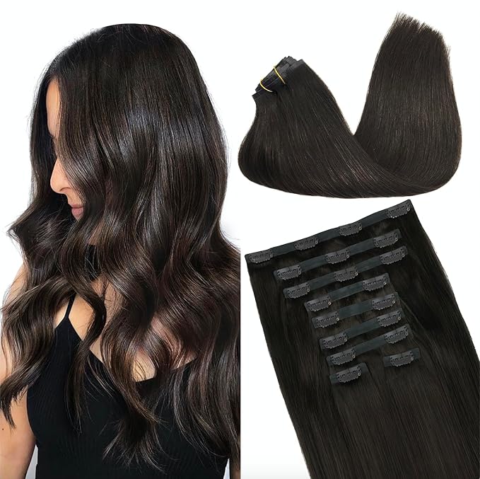 GOO GOO Clip in Hair Extensions Real Human Hair, Remy Human Hair Extensions Clip ins for Women, Natural Human Hair, 22inch 200g 9Pcs, #2 Dark Brown