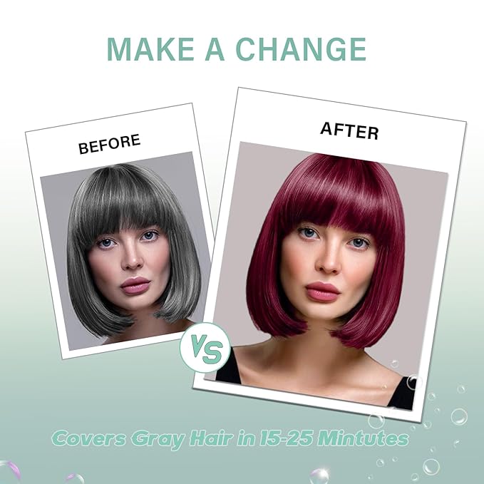 Fvquhvo Red Hair Dye Shampoo 3 in 1, Burgundy Hair Dye for Women Men, Coconut Dye Shampoo, Long Lasting Hair Color, Champu Para Canas, Color Grays in Minutes