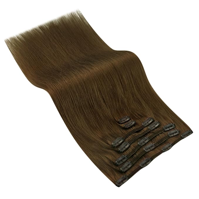 Ve Sunny Clip in Hair Extensions For Short Thin Hair 12 inch Cool Ash Brown Hair Extensions Real Human Hair Clip ins For Women 5pcs 85g