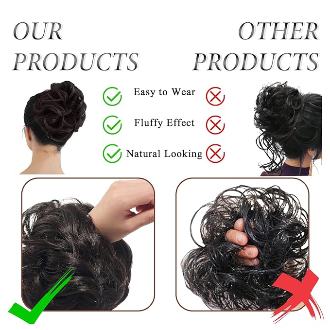 Large Messy Bun Hair Piece Curly Synthetic Extensions Scrunchies Fake Chignon Updo Hairpieces for Women Dark Brown