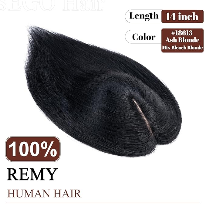 SEGO Real Human Hair Topper for Women, No Bangs Hair Topper with Anti-Slip Clips (12 Inches#1 Jet Black)