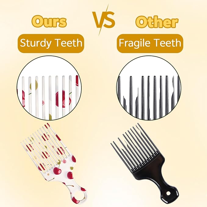 2 Pcs Afro Pick Comb for Natural Curly Hair,Portable Styling Hair Pick for Travel,Anti-Static,Cute Afro Comb for Women Men and Girls(Red-T3)
