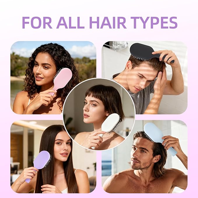 Boar Bristles Hair Brush for Women and Men, Detangling Hair Brush for Smoothing Massage Add Shine, Nylon&Boar Bristles Detangler brush for Hair Healthy (Medium-Purple)