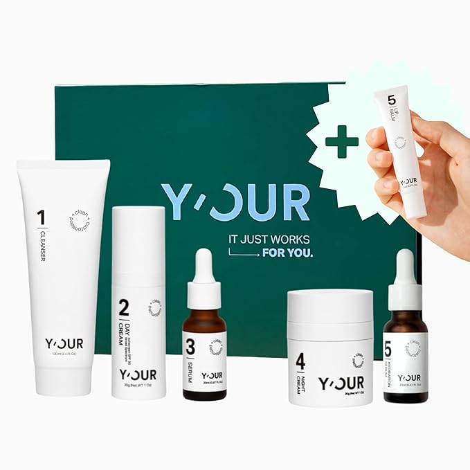 Y'OUR Skincare System, Contains: Moisturizing Cleanser, Antioxidant Day Cream, Calming Serum, Revitalizing Night Cream, Intensive Hydration Serum (Hydrating Skincare (Set of 5))