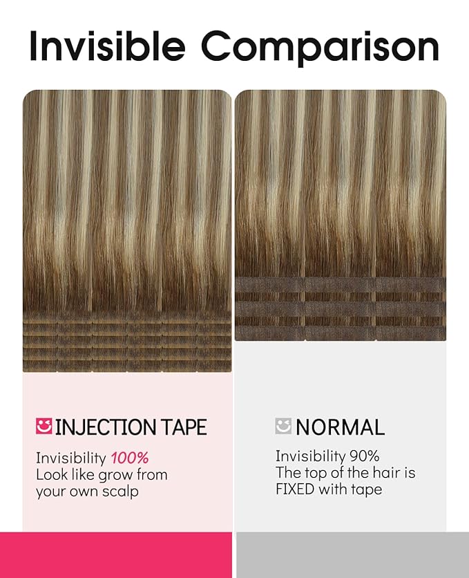 Youngsmile Injection Tape in Hair Extensions Human Hair 20pcs 50g Balayage #3/8/22 Walnut Brown to Ash Brown and Golden Blonde 22 Inch Injected Hair Extensions Straight Remy Human Hair (#3/8/22,22'')