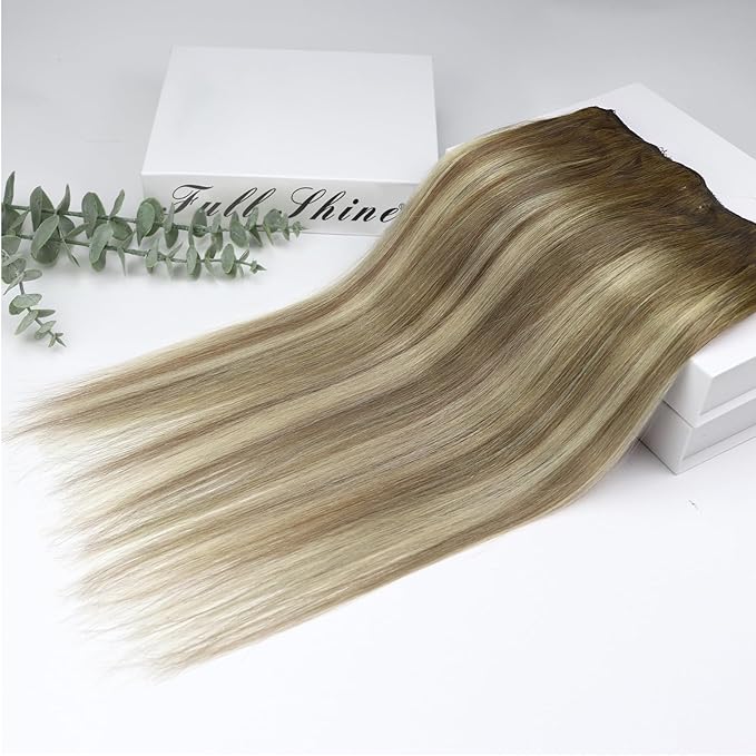 Full Shine Ombre Clip in Extensions Medium Brown to Ash Brown Mix Dirty Blonde 18 Inch Straight Clip in Hair Extensions Real Human Hair Invisible Lace Weft Clip ins Balayage Real Hair Extensions