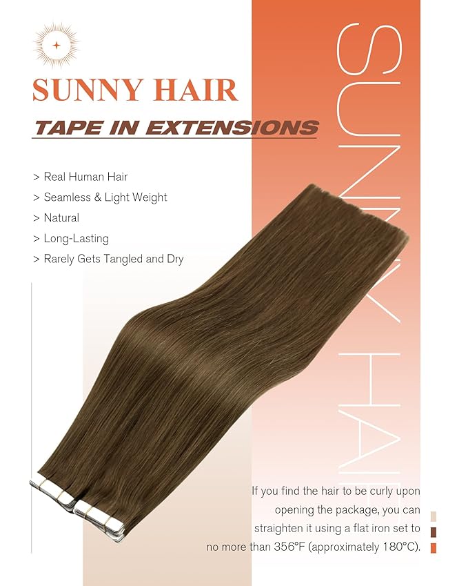 Sunny Hair Human Hair Tape in Extensions, Cool Brown Tape in Hair Extensions Human Hair 16 inch Straight Remy Tape in Human Hair Extensions 20Pcs 50g