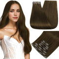 Full Shine Seamless Clip in Hair Extensions Human Hair Mocha Brown Human Hair Extension Clip ins Brown Straight Soft Hair for Women 18 Inch 8 PCS 120 G