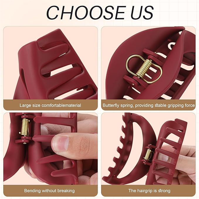 4Pcs Cloud Claw Clips for Women, 4.1" Non-Slip Strong Hold Hair Claws, Unbreakable TPEE-Silicone Blend, Large Bendable Cozy Hair Clip for Thin/Thick/Curly Hair, All-Day Comfort Matte Jaw Clip