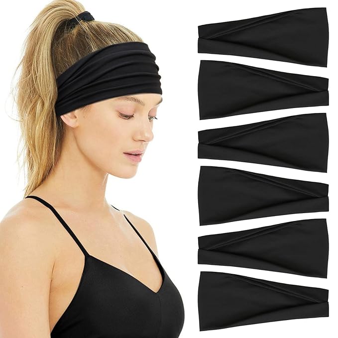 Huachi Black Buttery Soft Headbands - Athletic Hair Bands for Women's Workout, Yoga, and Exercise