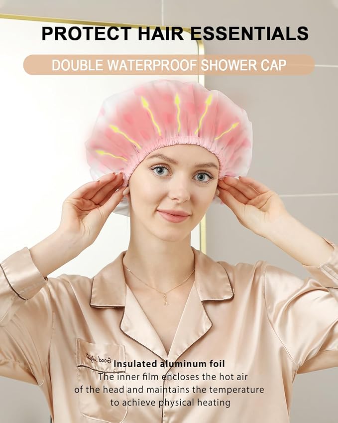 YIZIJIZI 2 Pieces Heat Cap for Deep Conditioning, Conditioning Cap Made of Aluminum Foil for Home and Salon Use, Hair Dyeing（White pink）