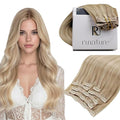 RUNATURE Human Hair Clip in Extensions Blonde, 20 Inch Clip in Hair Extensions Real Human Hair, Long Straight Hair Remy Natural, Add Length, 120g 7pcs #16P22 Beige Blonde Highlights