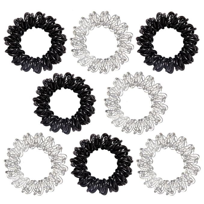 Upgraded Version Spiral Hair ties for Women, No Crease Clear Coil Hair Ties Spiral Ponytail Holders Scrunchies, Hair Coils/Phone Cord Hair Ties for Thin Hair/Soft Elastic. (8,Transparent)