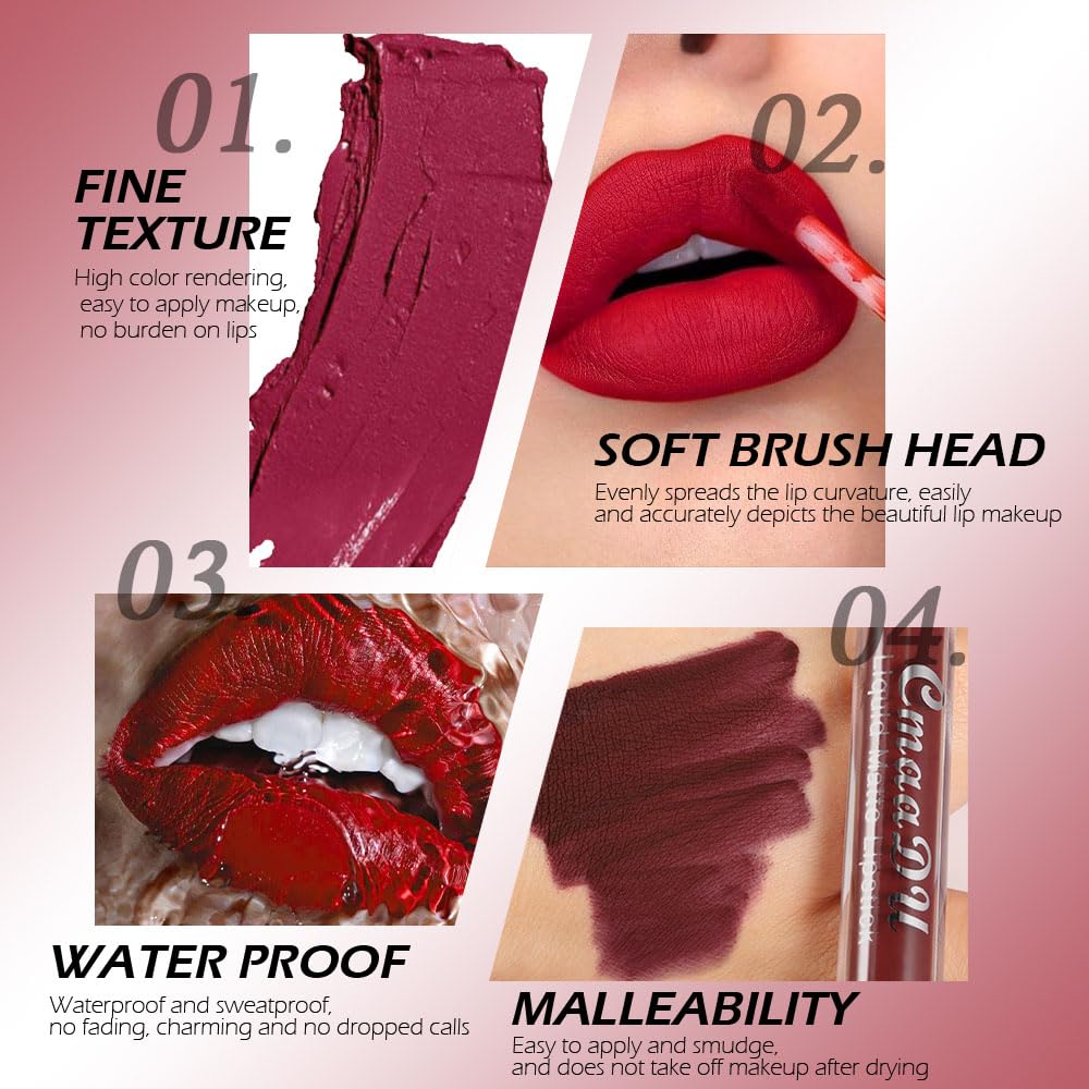 evpct 1Pcs Violet Pink Liquid Matte Lipstick Lipgloss Set for Women, labiales mate 24 horas originales matte larga duracion 24 Hour Lipstick Lip Stains Long Lasting Waterproof 24, 10#