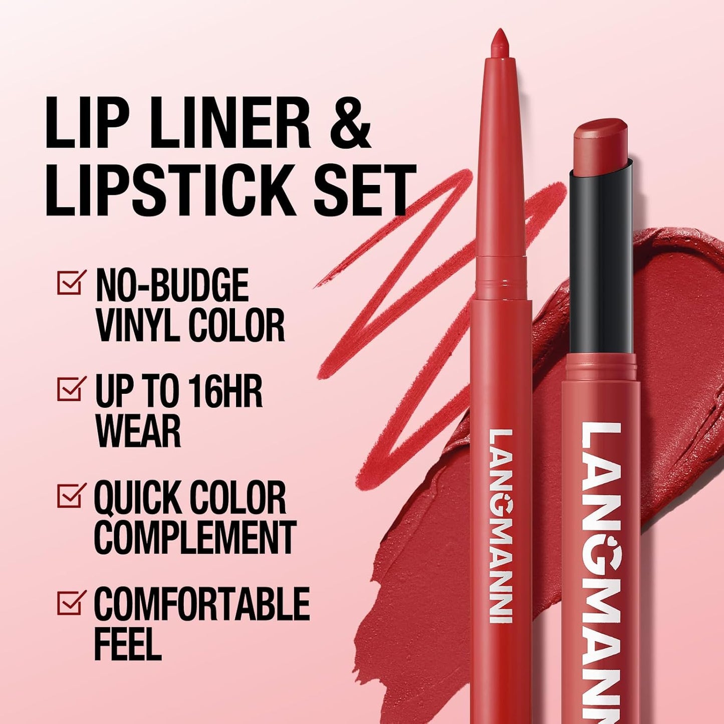 Jolilab 4Pcs Lip Set: 2 Colors Lip Liner+2 Colors Lipstick, Matte/Creamy,Smooth Creamy Texture,Long-Lasting,Bold/Nude Shades for Daily/Party, Vegan, Gift for Makeup Lovers.(#01+02)