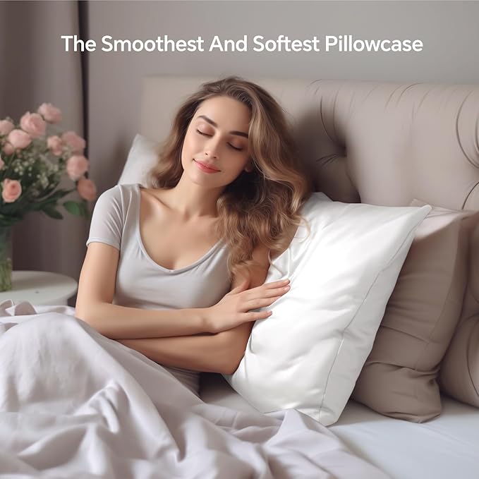 INFIIXSO Mulberry Silk Pillowcase 2 Count, Silk Pillow Cases Queen Size Set with Hidden Zipper 20x30 Inches, Ultra Smooth and Soft Cooling Pillow Cases for Hot Sleepers (White, 2 Count)