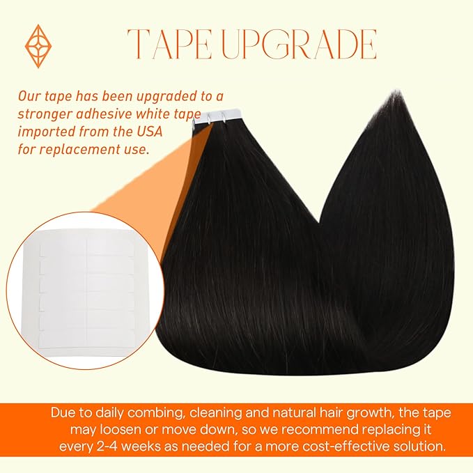 Full Shine Tape in Hair Extensions 14 Inch Double Sided Tape In Hair Extensions Real Human Hair Color 1B Black Seamless Tape in Extensions 50Gram Soft Remy Add Volume 20 Pcs for Party Wedding