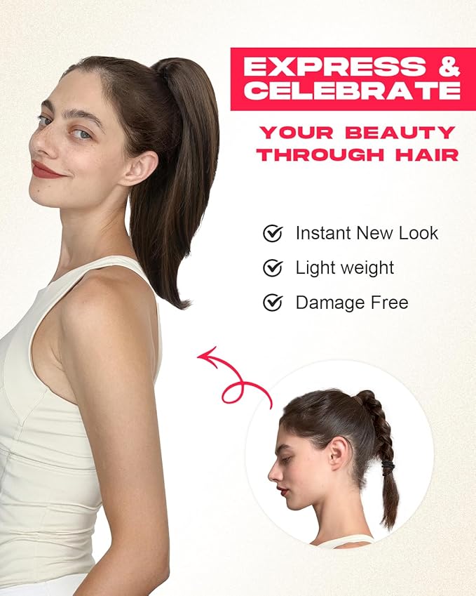 Ponytail Extension – 16” Claw Clip in Ponytail Hair Extensions Natural Soft Synthetic High Pony Tail Hairpieces for Women (Black, 16 inch)