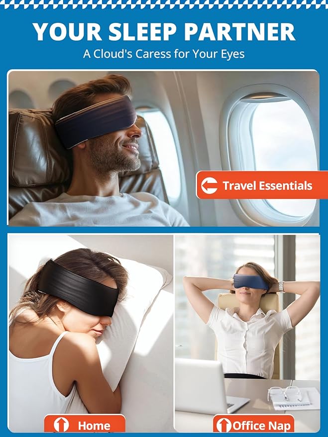 Sleep Mask, Eye Mask for Sleeping, Upgrade Ultra-Soft Blackout Eye Cover for Women Men, Wider Adjustable Strap for Side Sleeper, Travel, Nap, Yoga, Relief Eye, Navy Blue