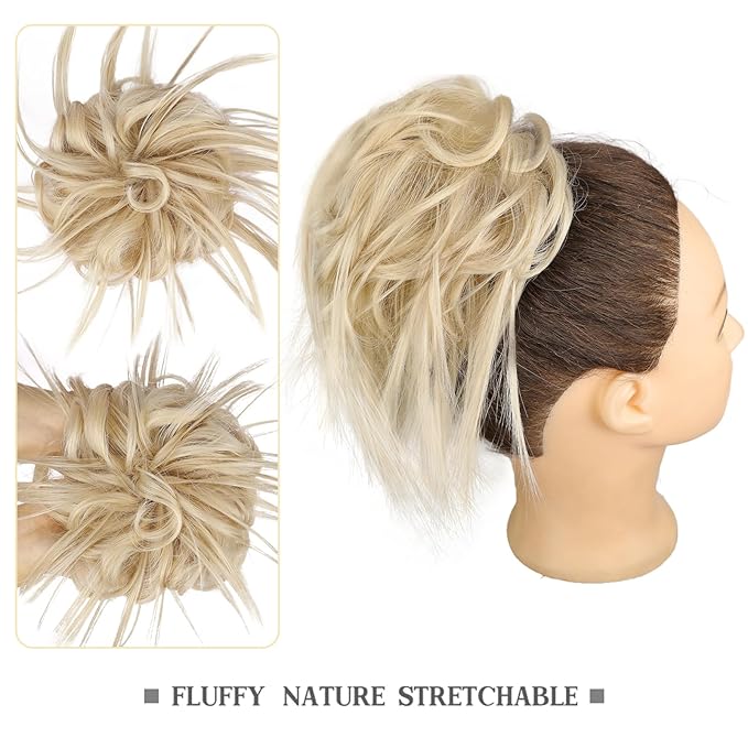 HMD Tousled Updo Messy Bun Hairpiece Hair Extension Ponytail with Elastic Rubber Band Updo Ponytail Hairpiece Synthetic Hair Extensions Scrunchies Ponytail Hairpieces for Women