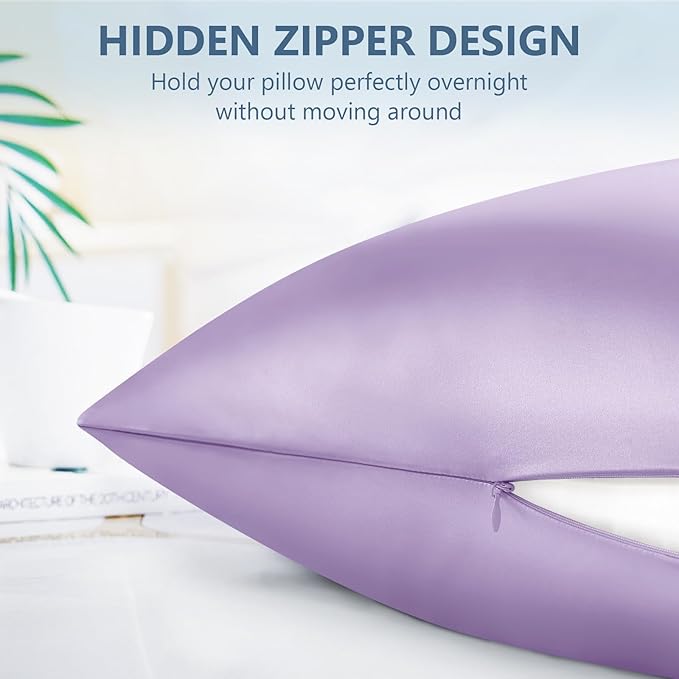 Silk Pillow Cases 2 Pack King Size Mulberry Silk Pillowcase Set of 2 for Hair & Skin 36 x 20 Inches 22 Momme Both Sided Grade 6A Silk Soft Breathable Cooling with Hidden Zipper, Lavender
