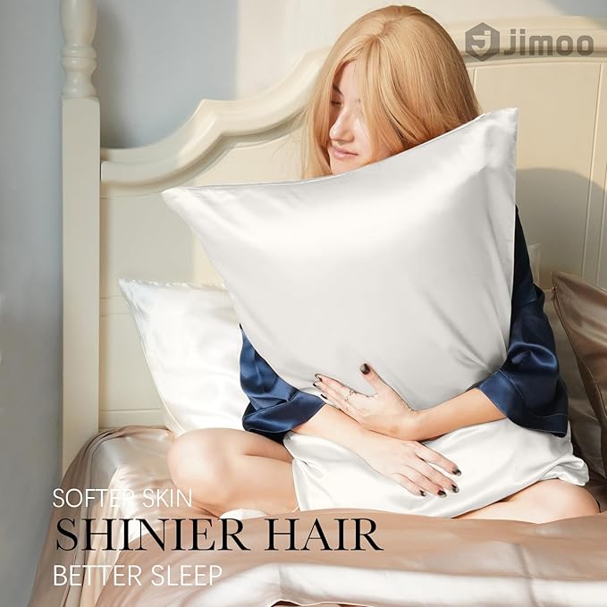 100% Mulberry Silk Pillowcase for Hair and Skin, 22 Momme Pure Natural Silk Pillow Case Both Sided with Zipper, Pillow Cover for Women Mom Men (Ivory White, Queen 20''×30'', 2 Pack)
